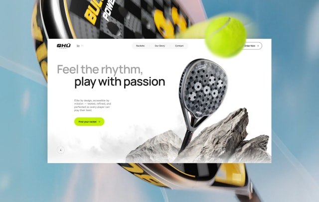 3D ja veebisait padelireketite brändile: OHÚ Padeli kontseptsioon, kus iga mudel on element